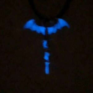 Men’s Dragon & Sword Leather Glow in the Dark Necklace NWT